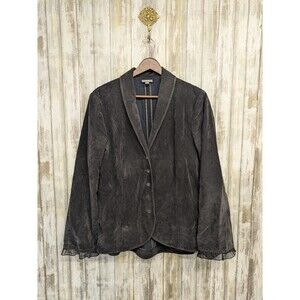 J Jill Black Gray Corduroy Jacket Blazer Ruffle Sleeve Button Up Size 10